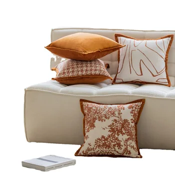 декоративная синельная наволочка для дивана, оранжевая наволочка в клетку, жаккардовая наволочка для спинки