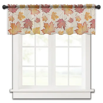 День Благодарения, Кленовый лист, Короткая прозрачная занавеска на окно, тюлевые занавески для кухни, спальни, домашнего декора, маленькие занавески из вуали