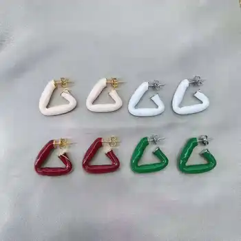 Зеленые кожаные треугольные серьги-кольца для женщин, красно-белые геометрические серьги, роскошные дизайнерские брендовые ювелирные изделия, качество, день Святого Валентина