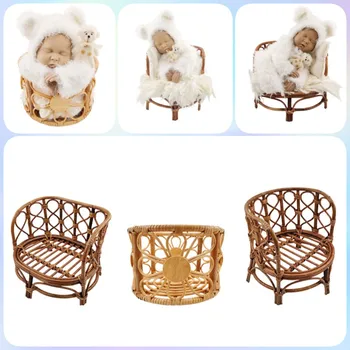 Реквизит для фотосъемки новорожденных Корзина Ретро ротанговый круглый стул Bebe Аксессуары для фотосъемки Подарок для маленькой девочки и мальчика, позирующий на фоне кровати