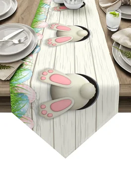 Яйцо Пасхального кролика, деревянная льняная настольная дорожка, свадебное современное украшение для дома, настольная дорожка, украшение кухонного стола